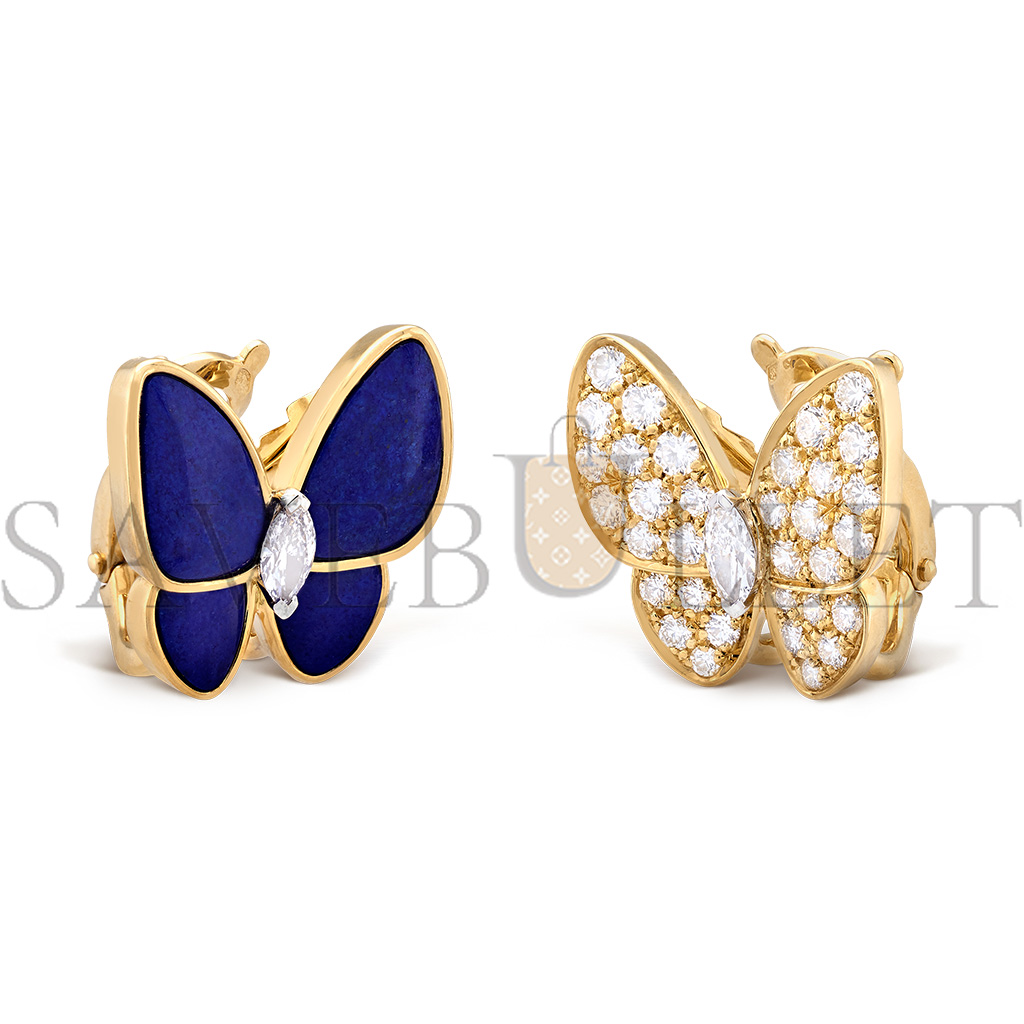 VAN CLEEF ARPELS TWO BUTTERFLY EARRINGS - YELLOW GOLD, DIAMOND, LAPIS LAZULI  VCARP3DO00